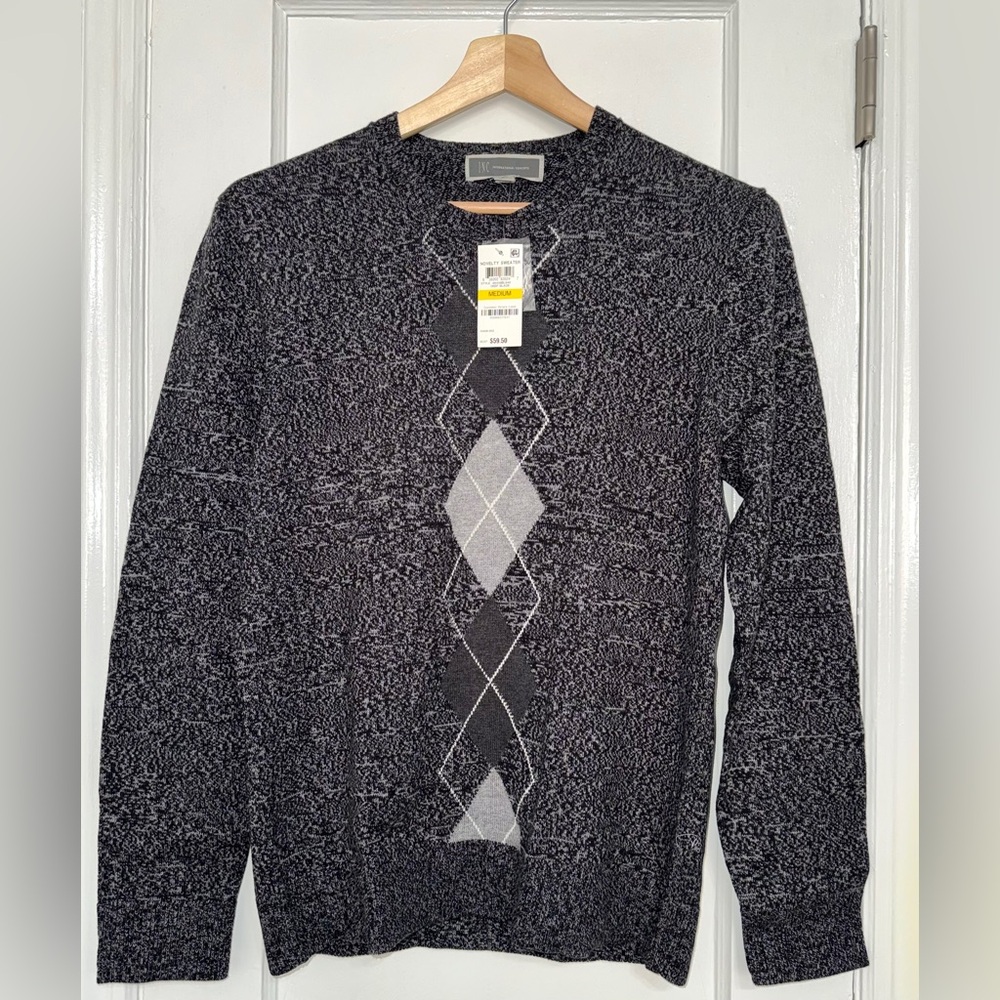 I.N.C. International Concepts Men''s Argyle Sweater | Dark Gray | M